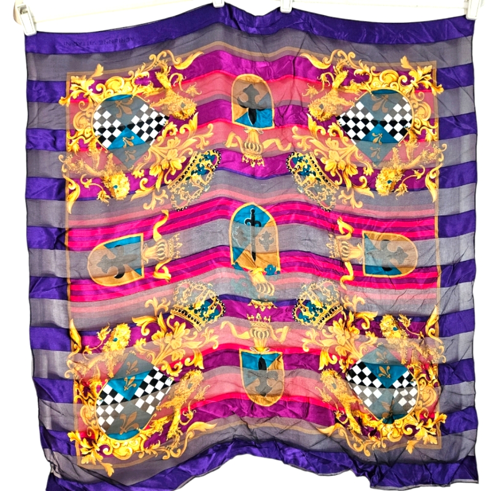 Adrienne Vittadini Pink Purple  Gold Silk Scarf